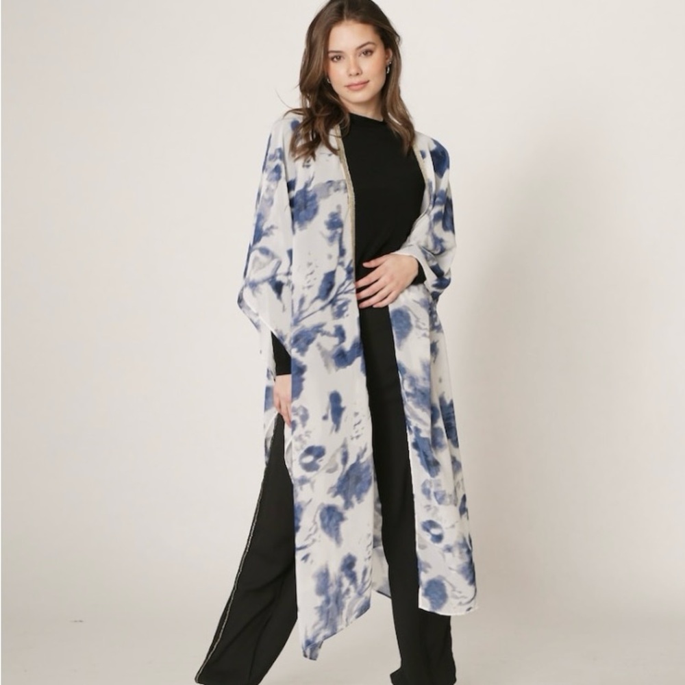 Blue and White Long Kimono